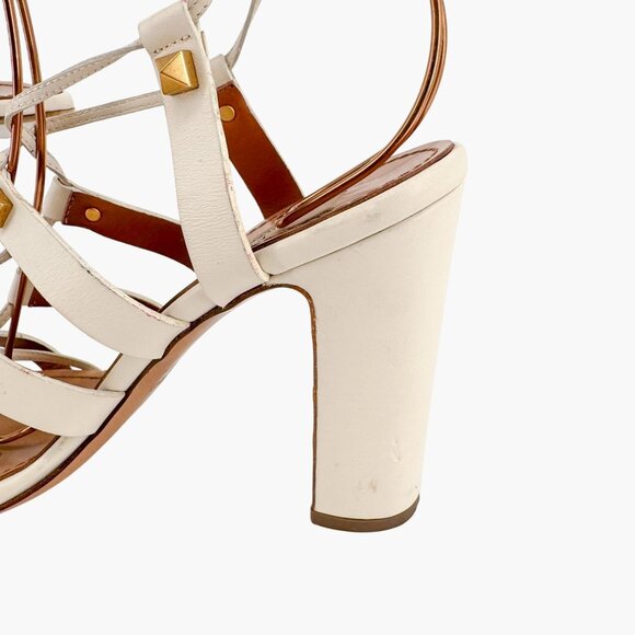 Valentino Garavani Rockstud White Lace Up Gladiator Sandals Heels Size 38 US 8 - Picture 12 of 16